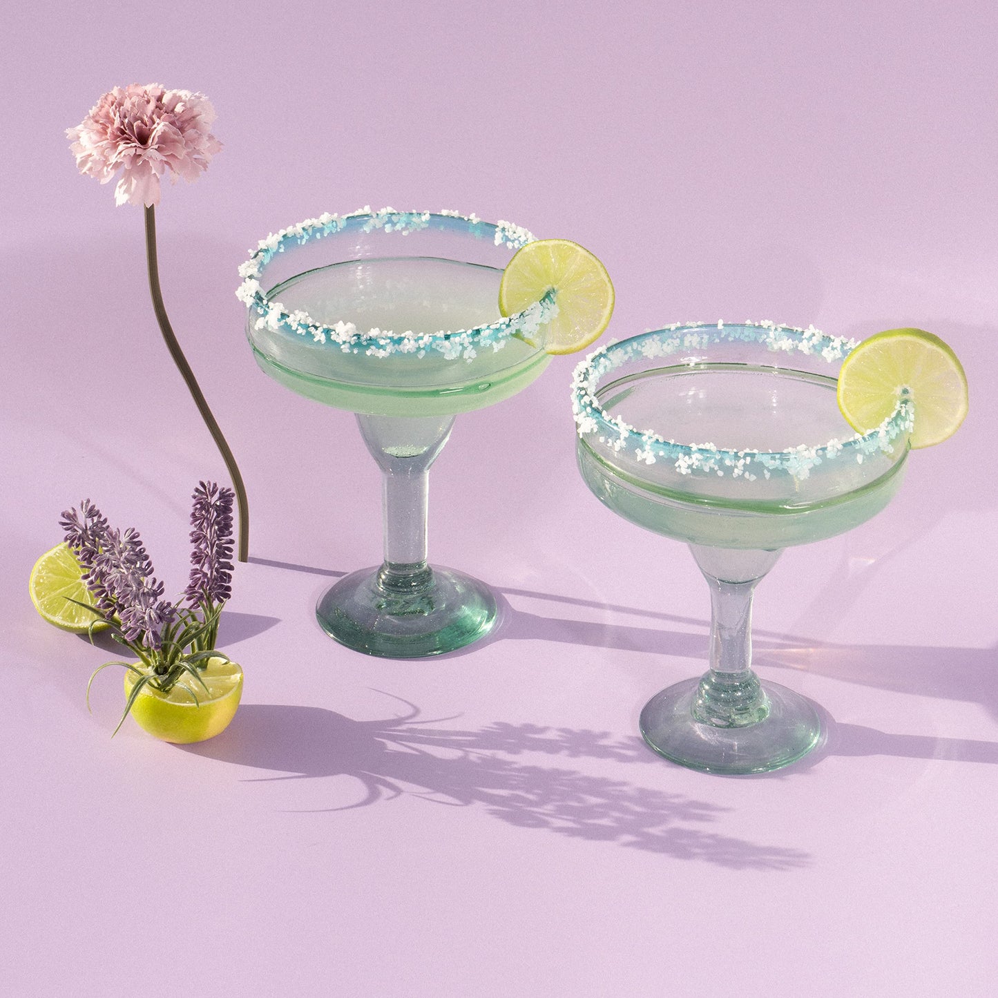 Mexican Glassware, Aqua Rims 16oz Margarita Glasses, Set of 2 Unique Hand Blown Glass, Handcrafted by Talented Artisans Thick & Sturdy Easy to hold