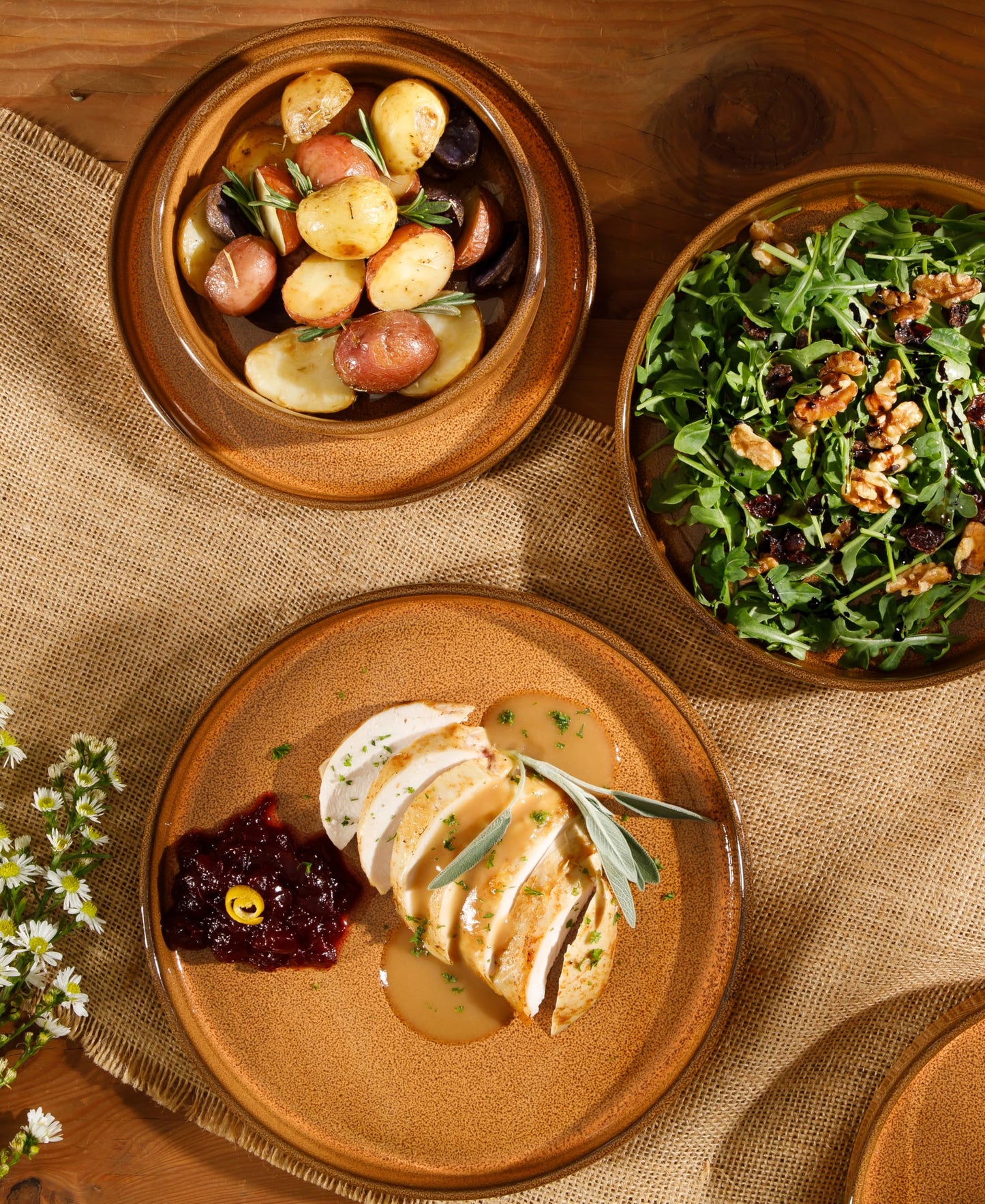 Bloomhouse - Oprah's Favorite Things - Santorini Mist Double Bowl Terracotta Reactive Glaze Plates and Bowls Dinnerware Set - Amber, Service for Four (16pcs)
