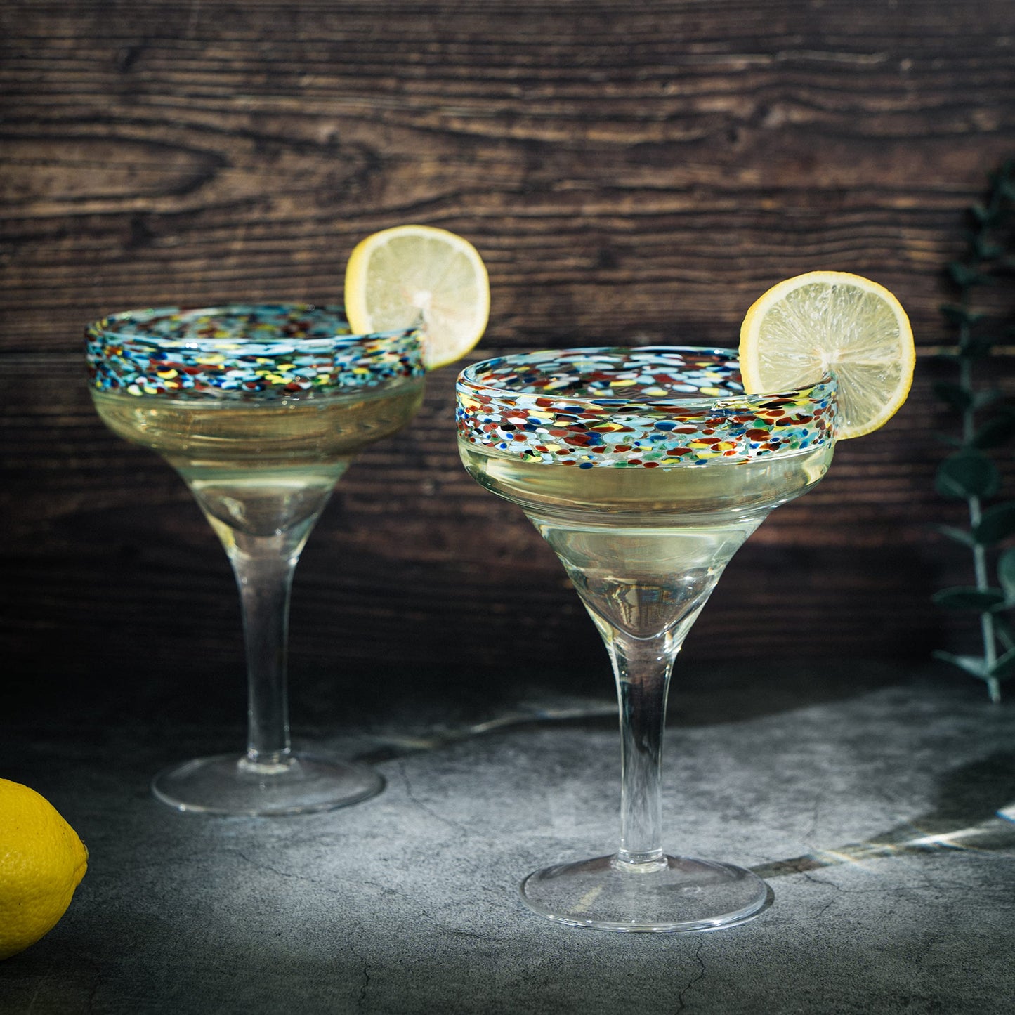 Margarita Glasses – Set of 4 - Luxury Hand Blown Confetti Margaritas, Cocktails, Water, Wine, Dessert, Martini & Champagne Cinco de Mayo, Hand Blown - Mexican Confetti Design Glass, Party, Home & Bar