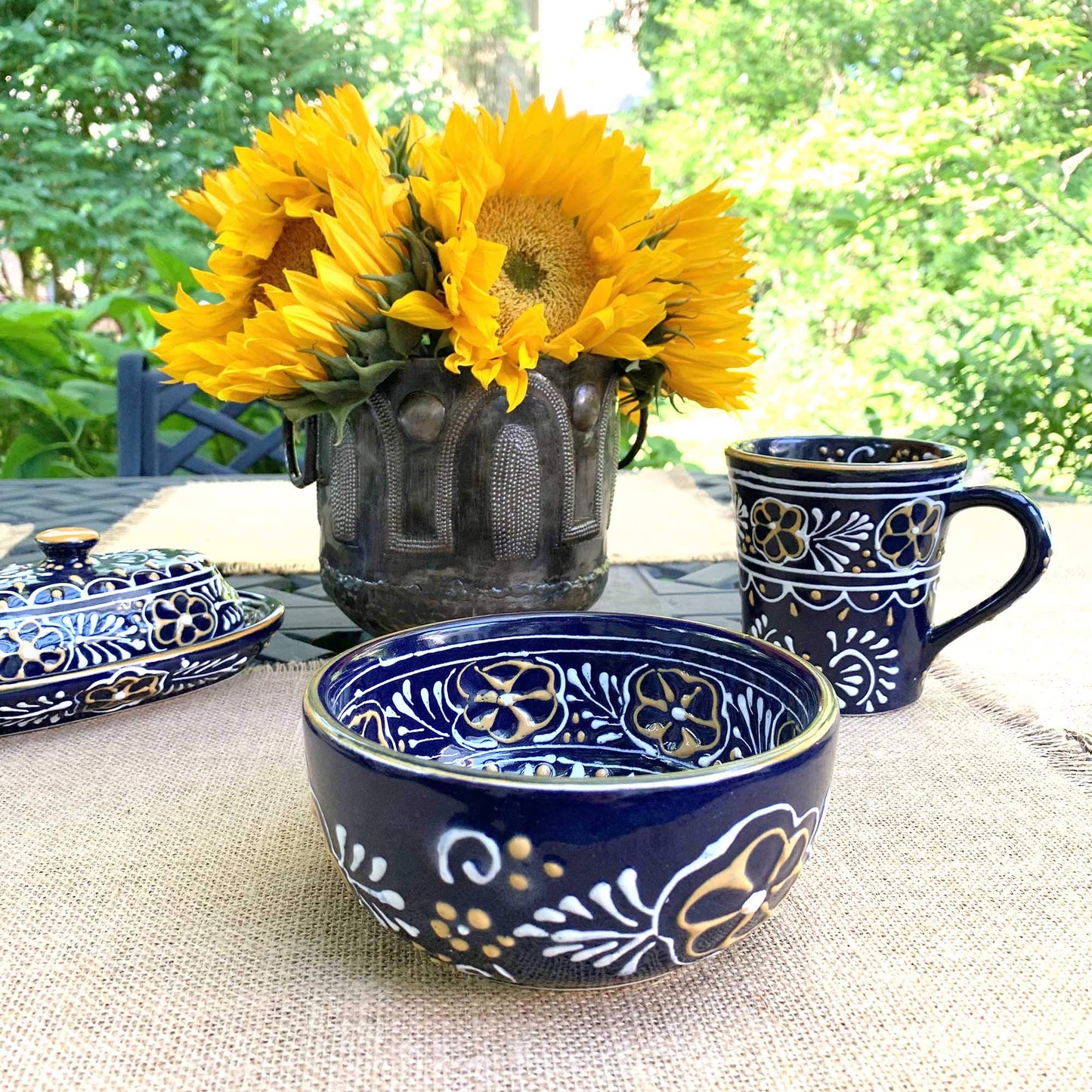 Global Crafts Encantada Handmade Hand-Painted Authentic Mexican Pottery Mugs (2-Pack, Blue Helecho)