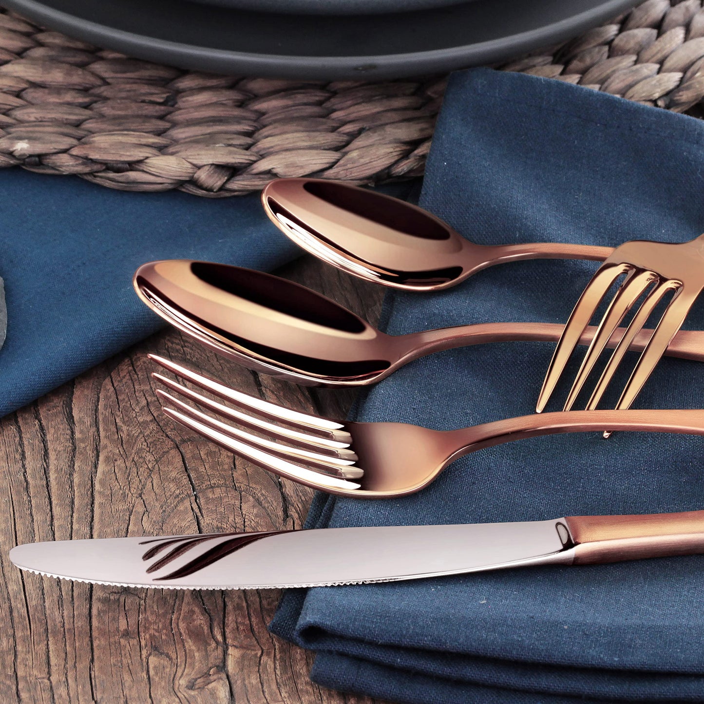 Artaste 56921 Rain 18/10 Stainless Steel Flatware 20-Piece Set, Copper Finish, Service for 4