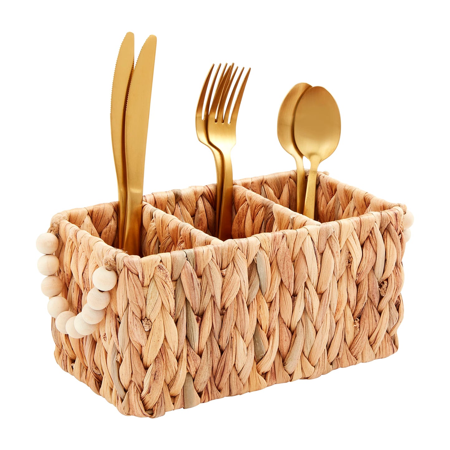 Mud Pie Woven Utensil Set, 9" x 4.5", Brown