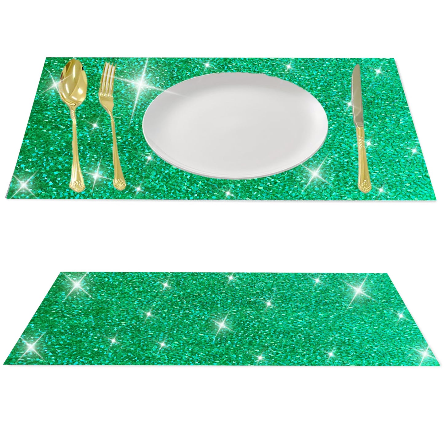 Green Placemats Emerald Heat Resistant Mat Square Placemats Green Trivets Rhinestone Decor Place Mat Crushed Diamond Decor Bling Sparkly Mat Set of 2