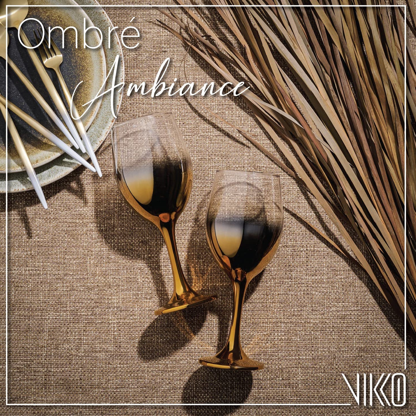 Vikko Décor Gold Ombre Wine Glasses: 14 Ounce Fancy Wine Glasses With Stem for Red and White Wine – Thick and Durable – Dishwasher Safe Goblets – Great Gift Idea – Set of 6 Decorative Wine Glasses…