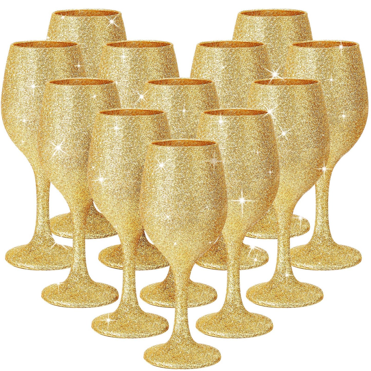 Singhoow Christmas Wine Glasses Set of 12, Glitter Long Stem Wine Glasses 13.5 oz Glitter Glass Wine Cups for Wedding, Anniversary and Home(Gold)