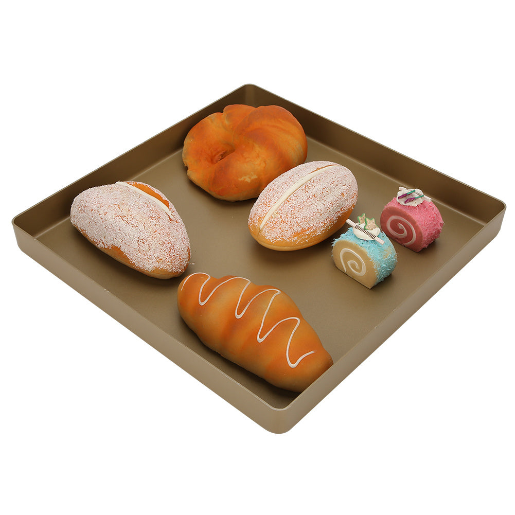 Gold-Tone Aluminum Alloy Square Shape Non-Stick Baking Tray Bread Pizza Tray Baking Tool - 28 x 28 x 3cm