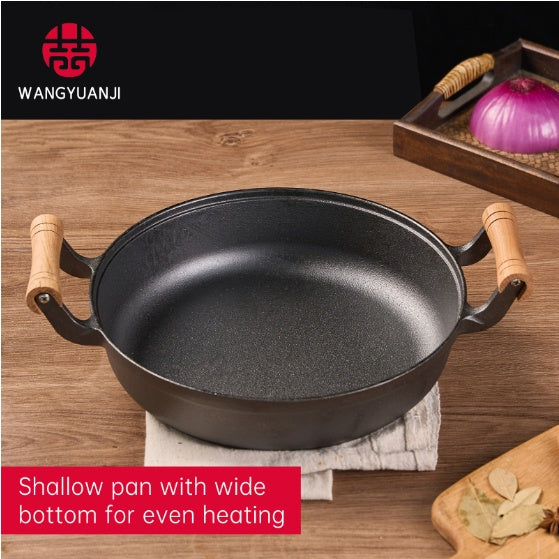 11.8-in. Pancake Griddle with Wooden Handle, Cast Iron Skillet, Uncoated Pan For Home, Thickened Non-Stick Skillet, Multi-Purpose Skillet with Wire Balls