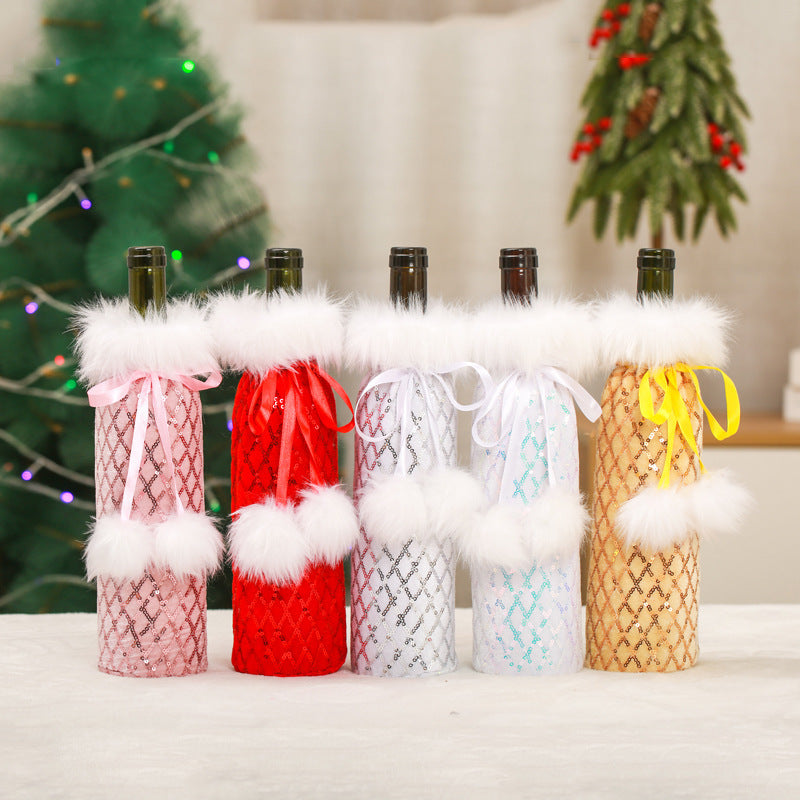 Winter or Christmas Themed Plush Wine Bags for Gifts or Festive Table Decor