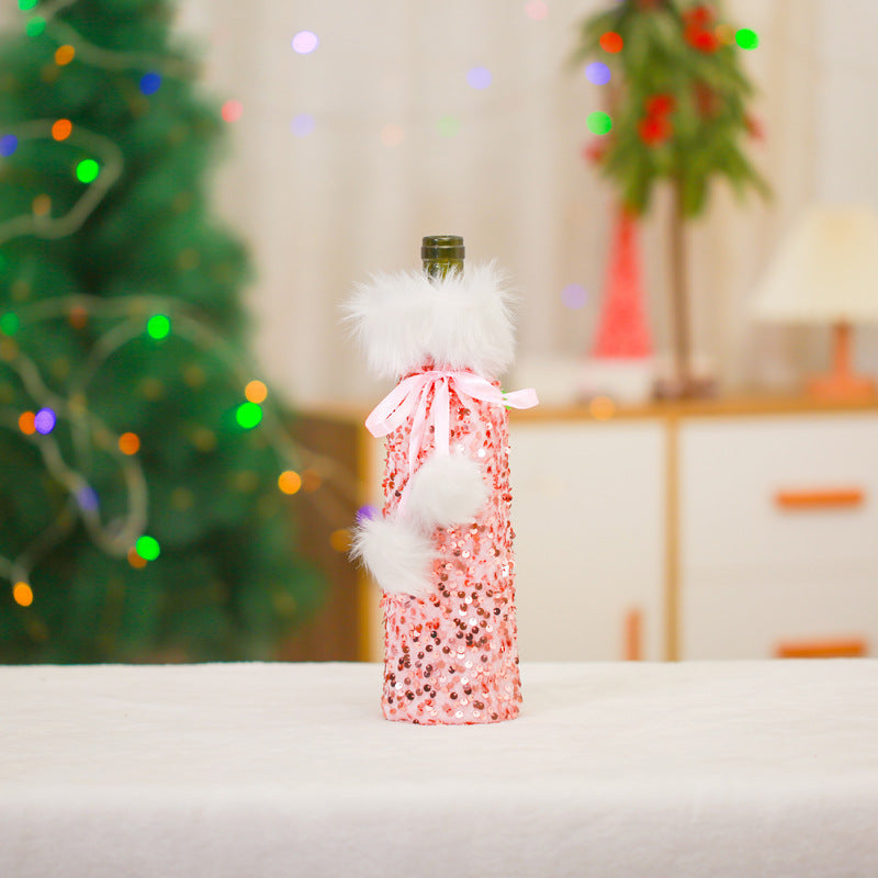 Winter or Christmas Themed Plush Wine Bags for Gifts or Festive Table Decor