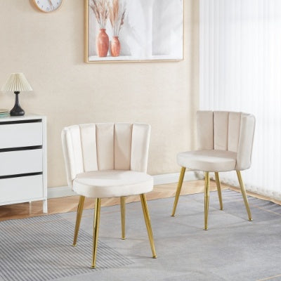Modern ORANGE Dining Chair Set Of 2 With Iron Tube Golden Color Legs, Velvet And Comfortable Backrest, Suitable For Dining Room, Living Room, Cafe, Simple Structure