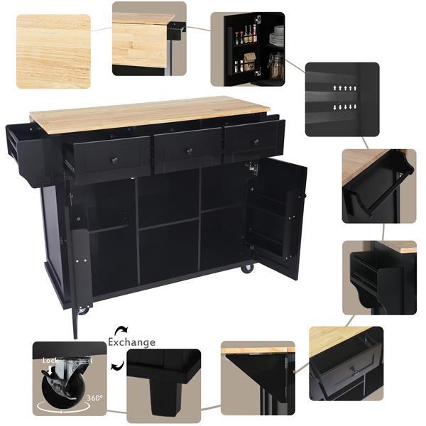 Kitchen Cart with Rubber Wood Flip Top