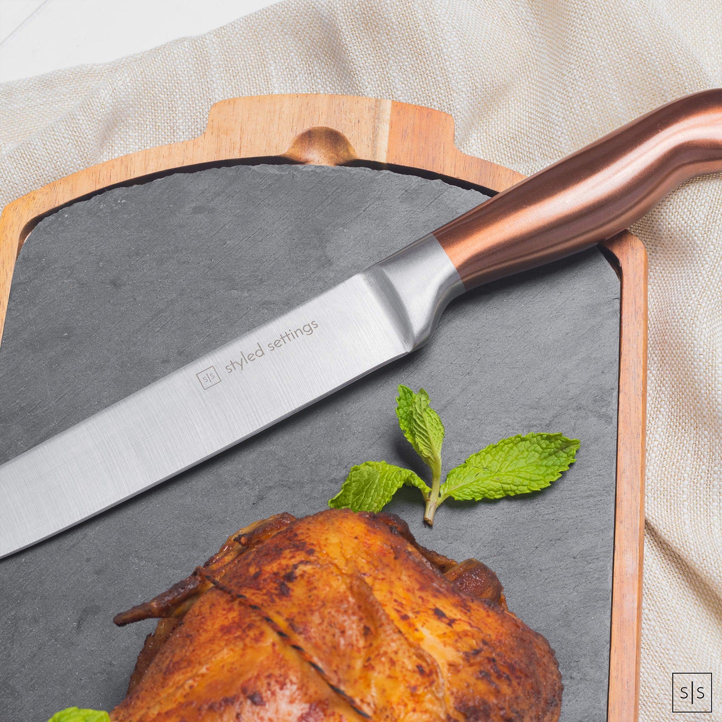 Copper Knife Set with Block and Sharpener – 14-Piece Rose Gold Knives with Black Knife Block and Built-In Sharpener – Stylish Copper Kitchen Accessories and Decor for Cooking and Prepping