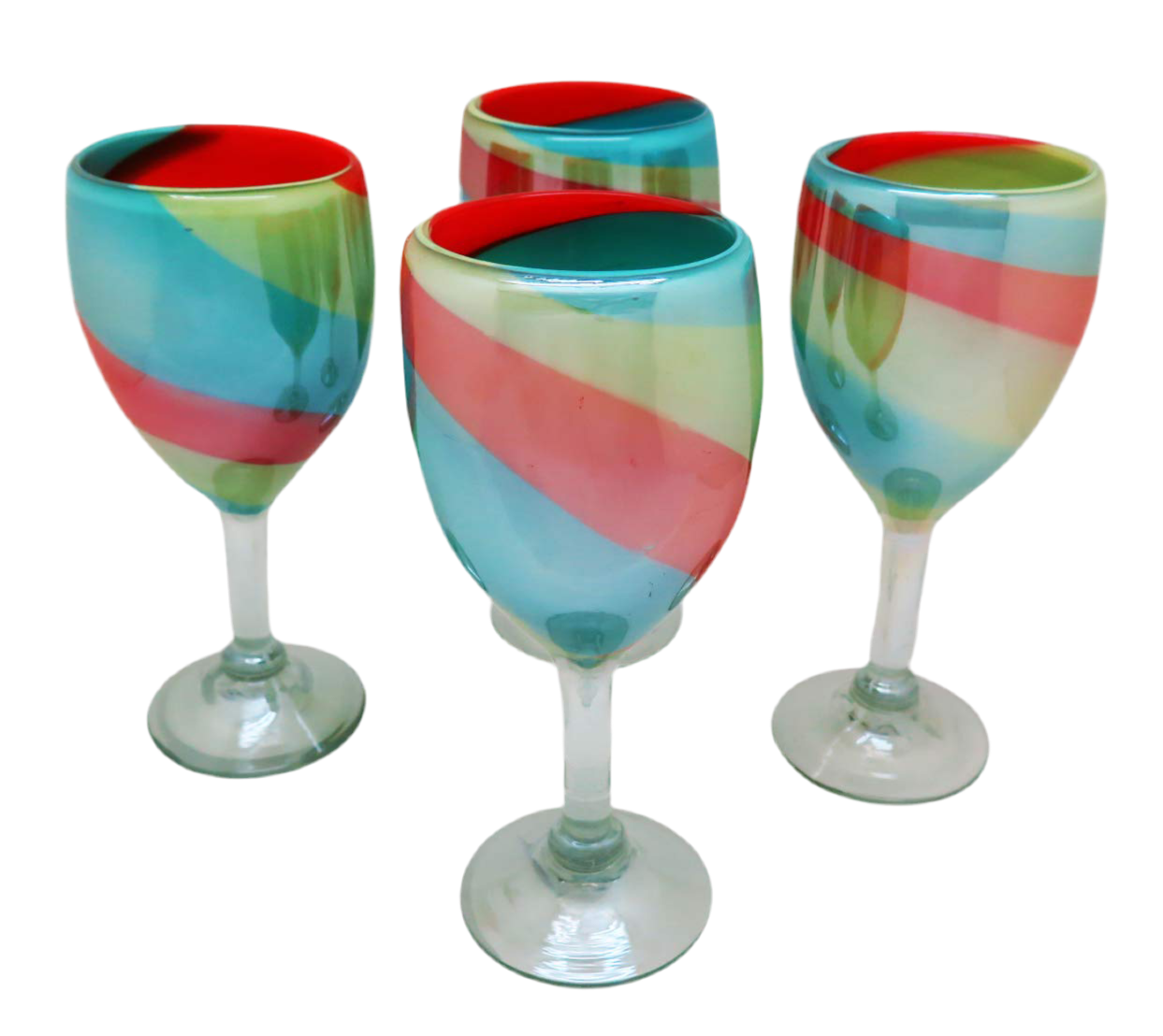 Hand-Blown Eye4Art Wine Glasses – Tropical Tri-Color (Set of 4, Handmade in Mexico)