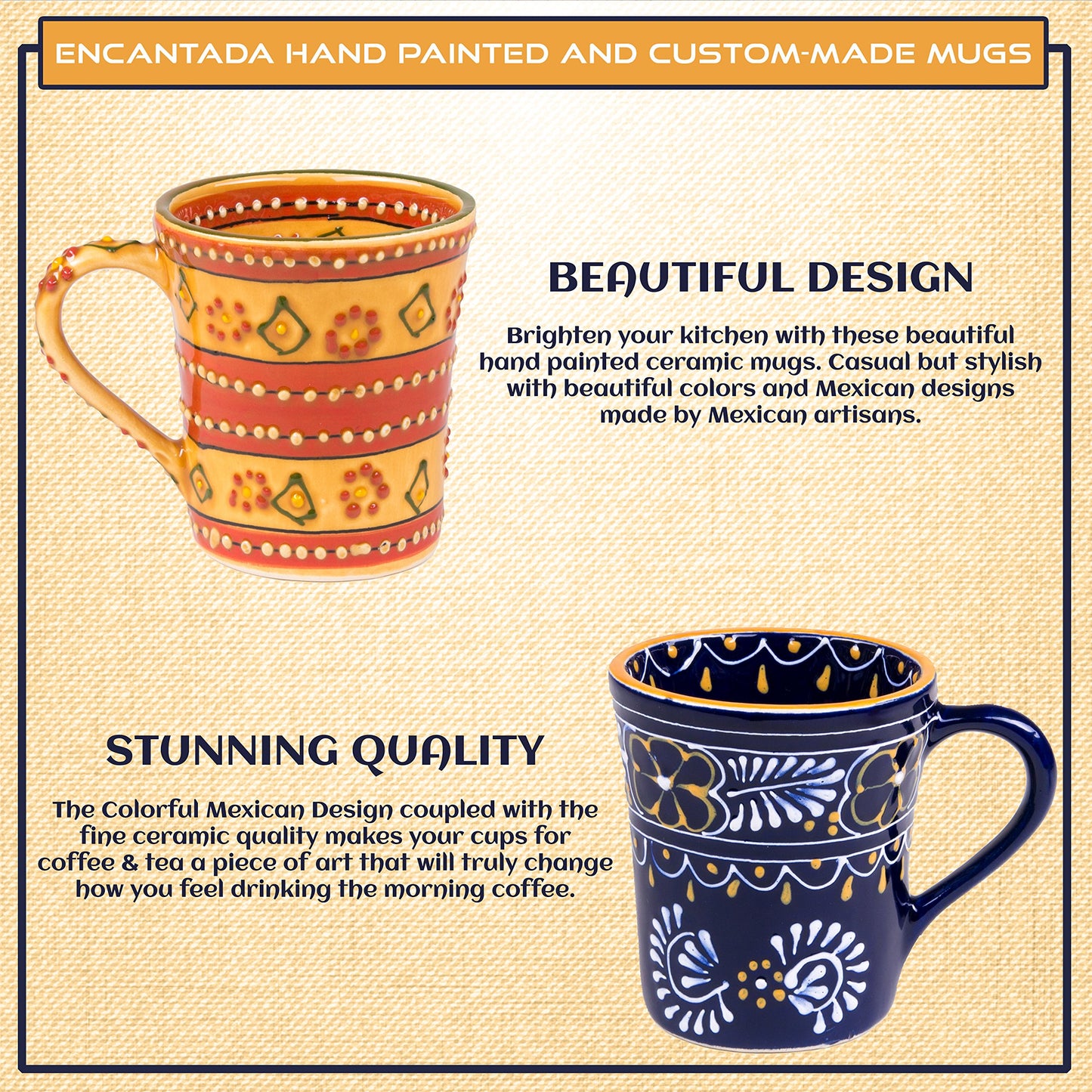 Global Crafts Encantada Handmade Hand-Painted Authentic Mexican Pottery Mugs (1-Pack, Mas Red)