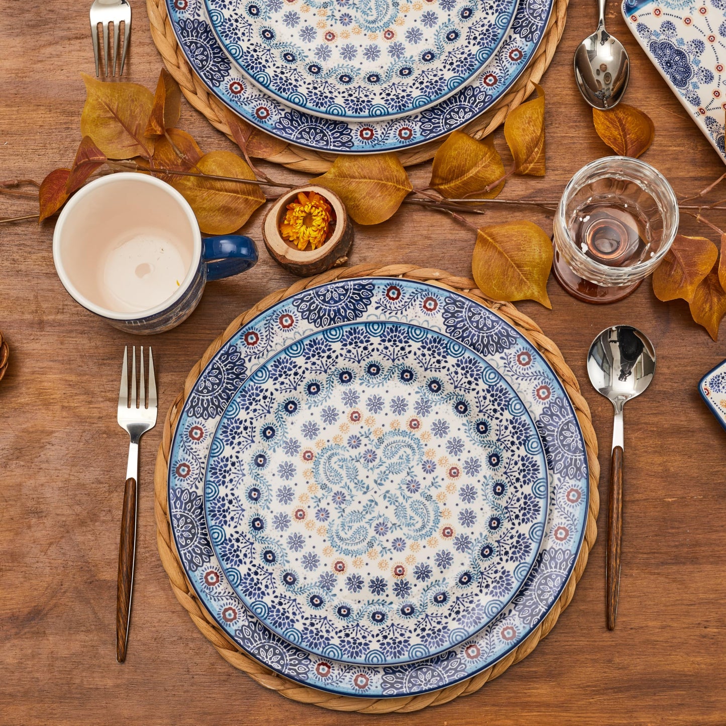 Bico Blue Talavera Dinner Plates Set of 4, Ceramic, 11 inch, for Pasta, Salad, Maincourse, Microwave & Dishwasher Safe