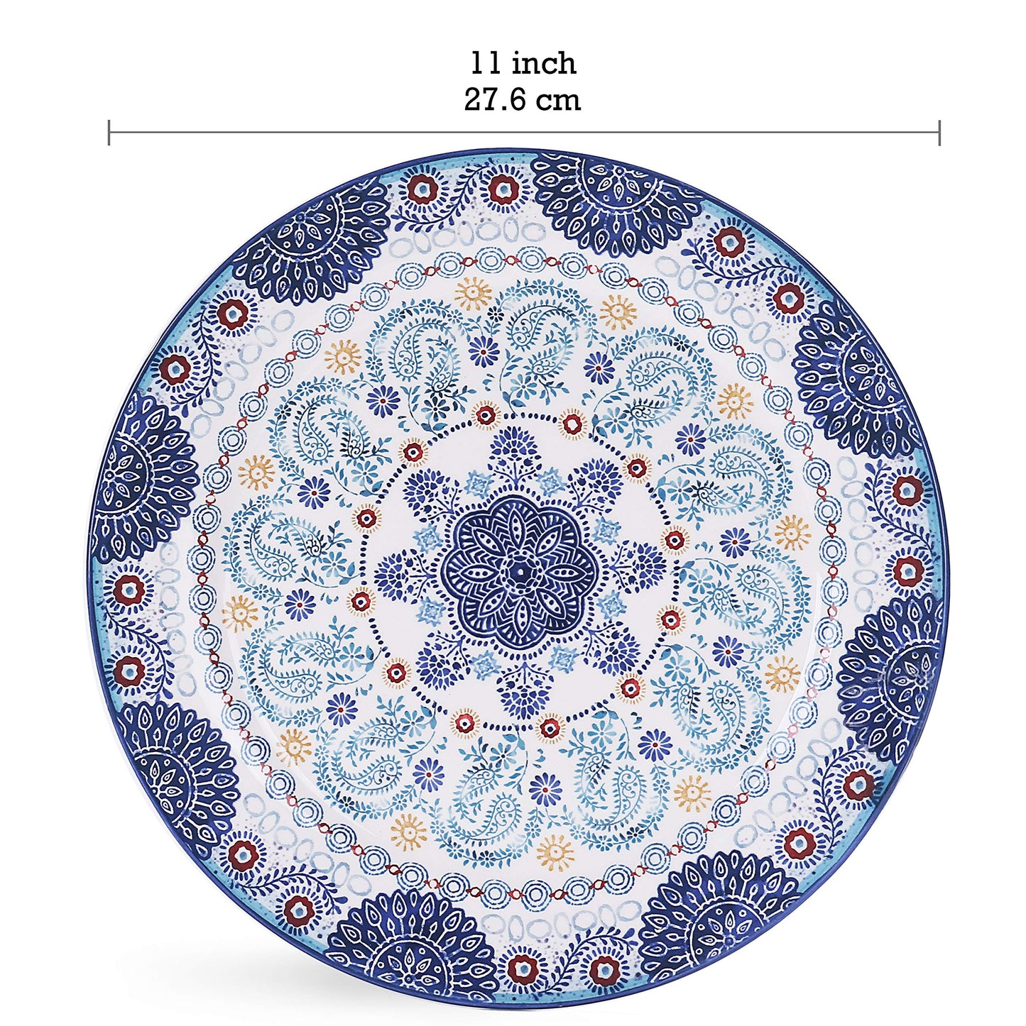 Bico Blue Talavera Dinner Plates Set of 4, Ceramic, 11 inch, for Pasta, Salad, Maincourse, Microwave & Dishwasher Safe