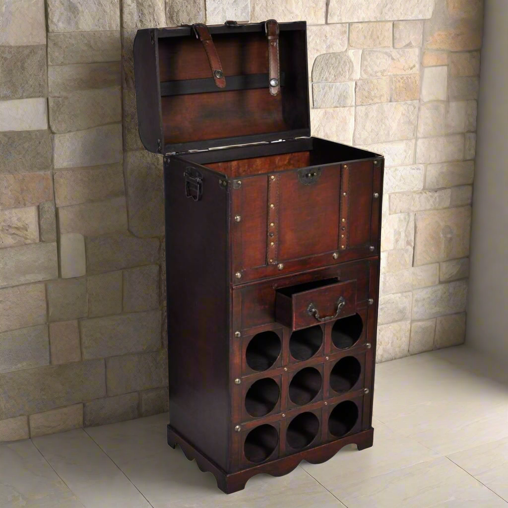vidaXL Wooden Wine Rack for 9 Bottles with Storage Area