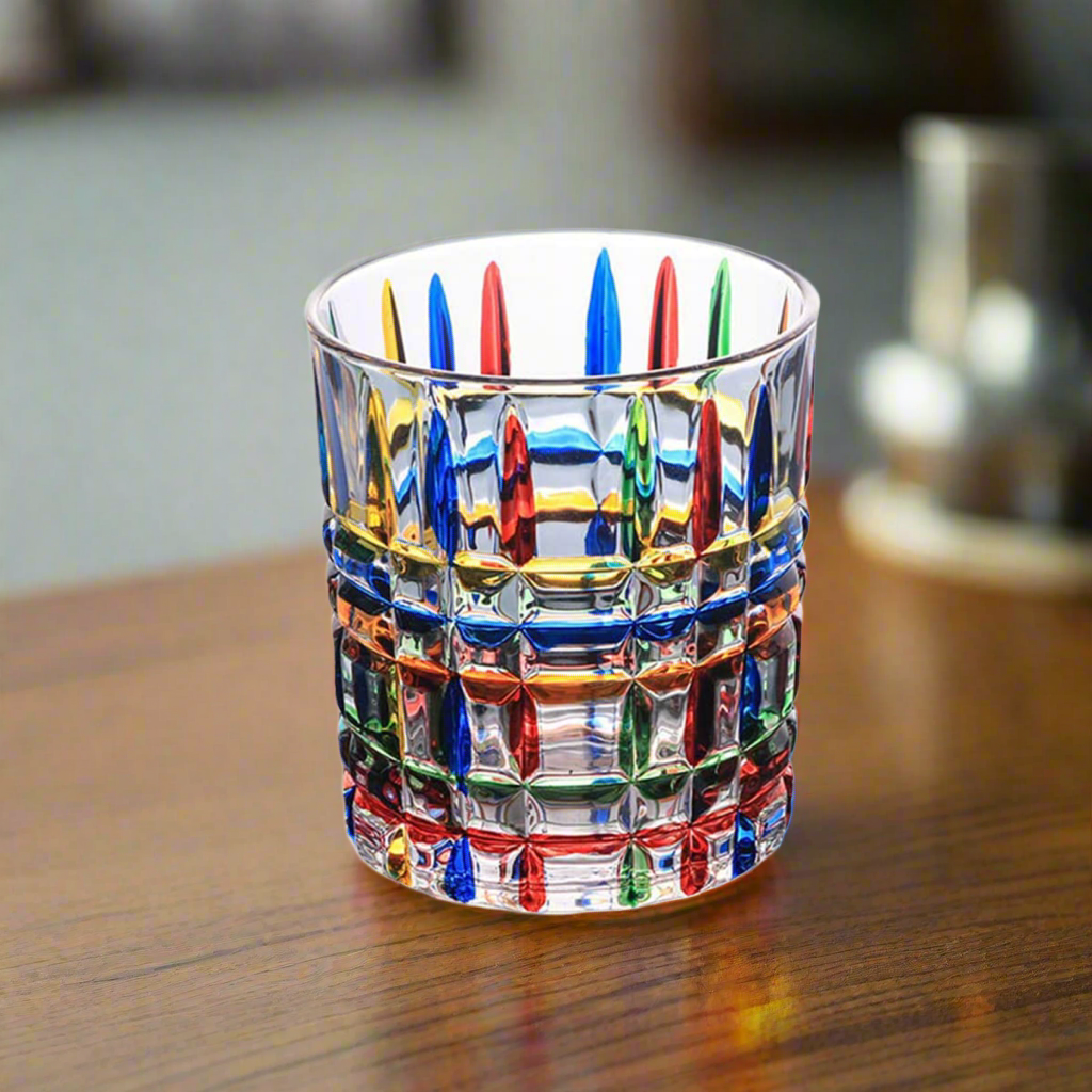 Aebor Colorful Drinking Glasses, Hand Painted Colored Water Glasses, Multicolor Water Glasse,Whiskey Wineglass Glasses,Tumbler Glasses (Stripes)