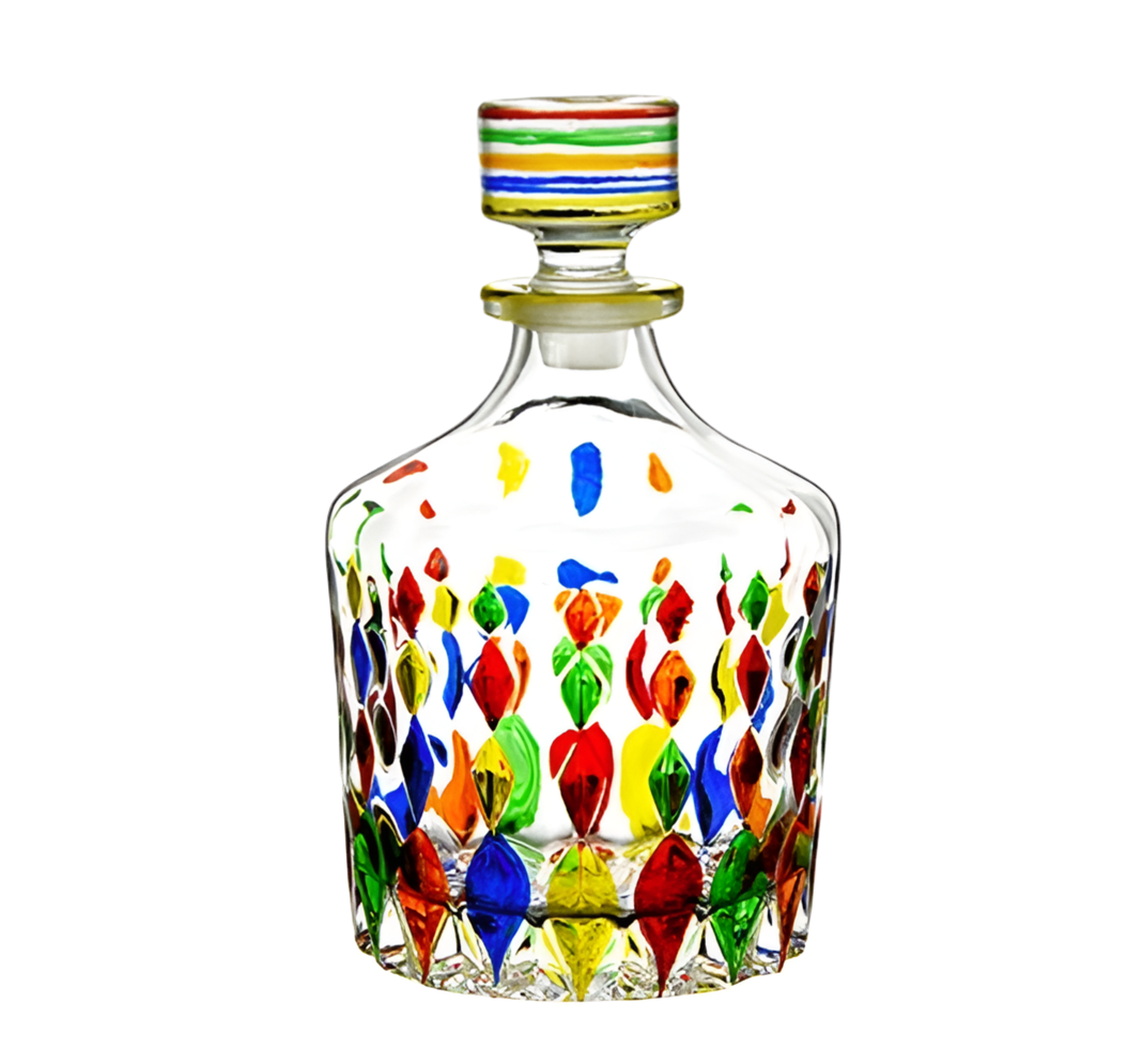 Colorful Handpainted Spirits or Wine Decanter Bottle