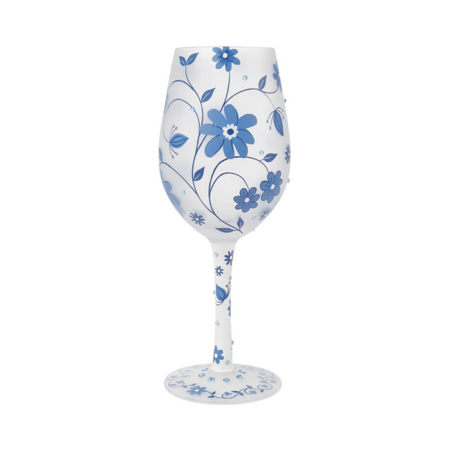 Enesco Lolita Designs Blue Chinoiserie Charm Floral Hand-Painted Artisan Wine Glass, 15 Oz.