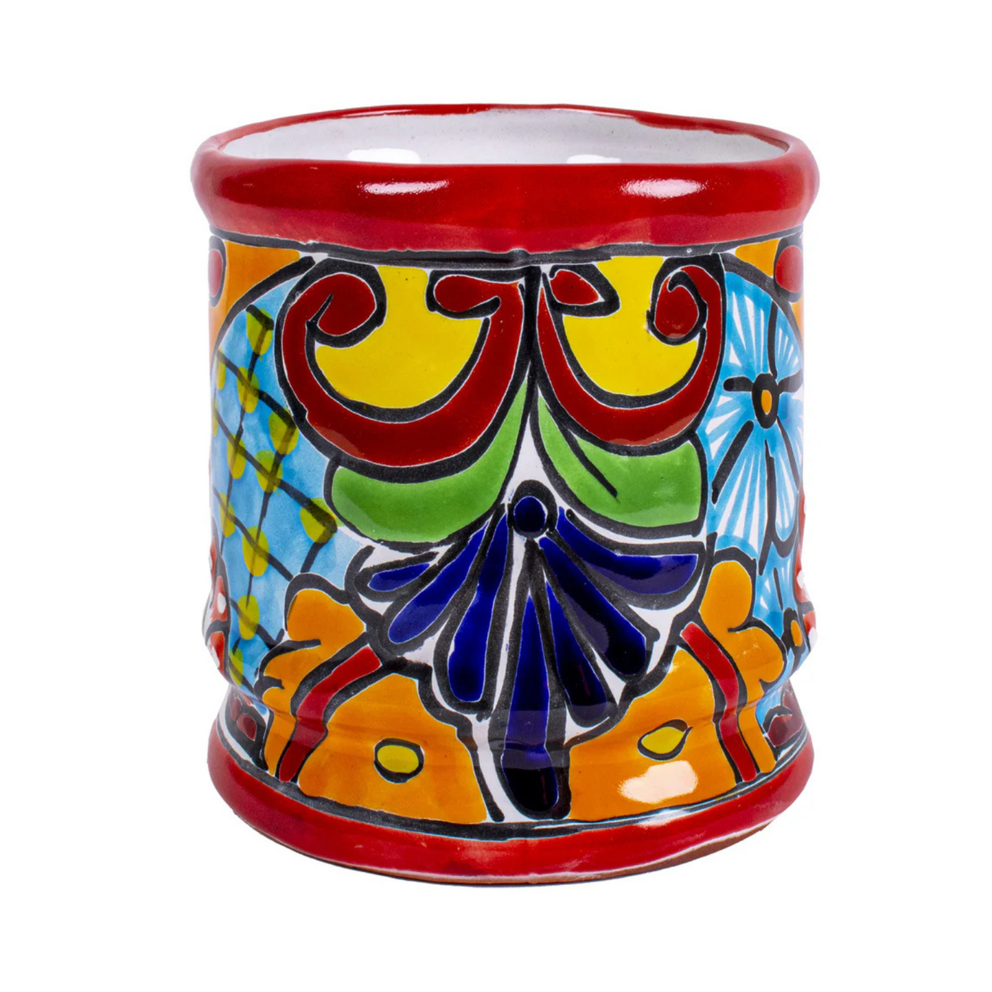 Handmade Mexican Talavera Ceramic Utensil Holder (Red)