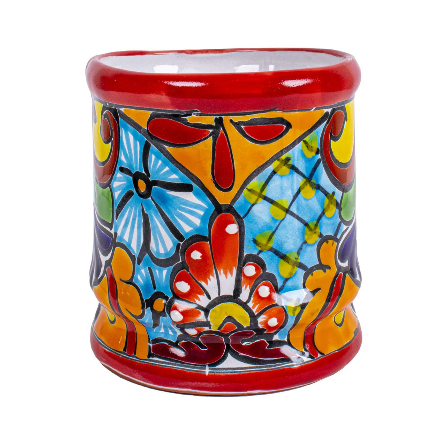 Handmade Mexican Talavera Ceramic Utensil Holder (Red)