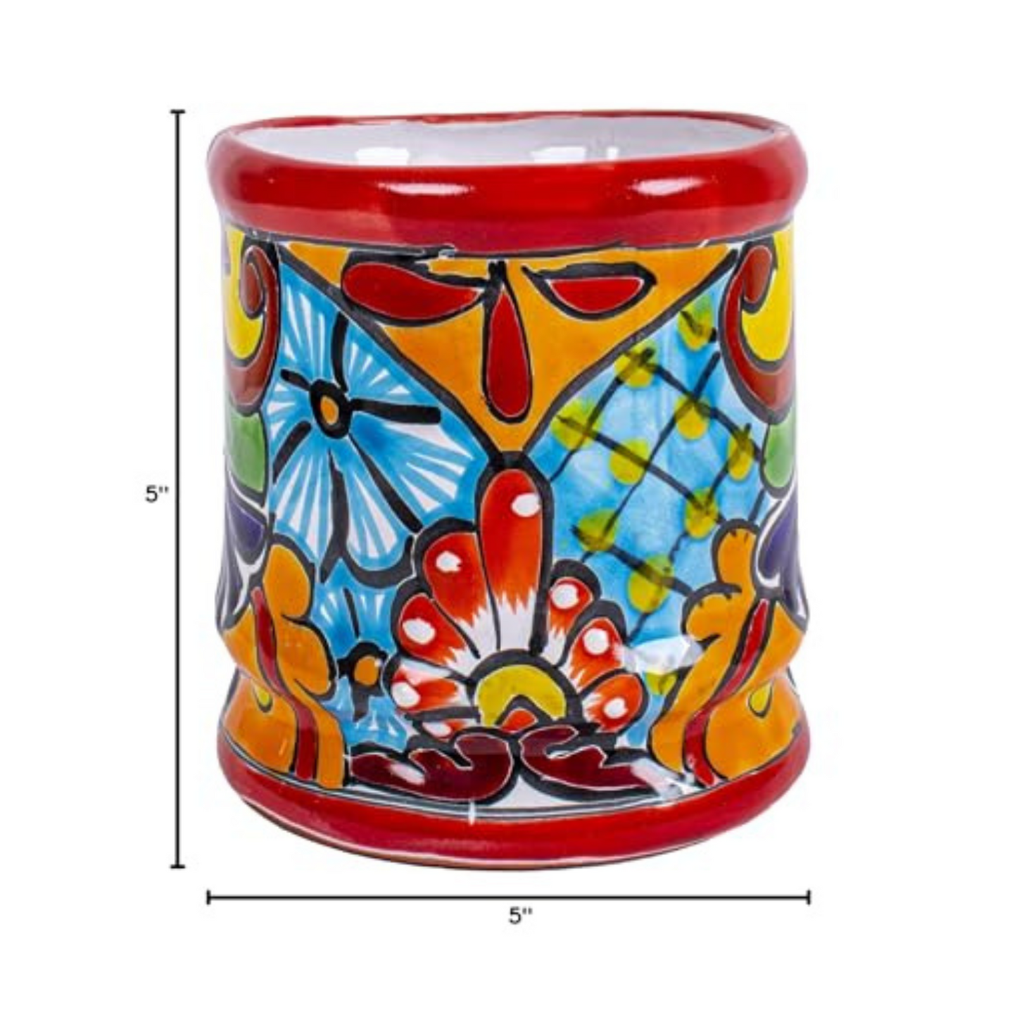 Handmade Mexican Talavera Ceramic Utensil Holder (Red)