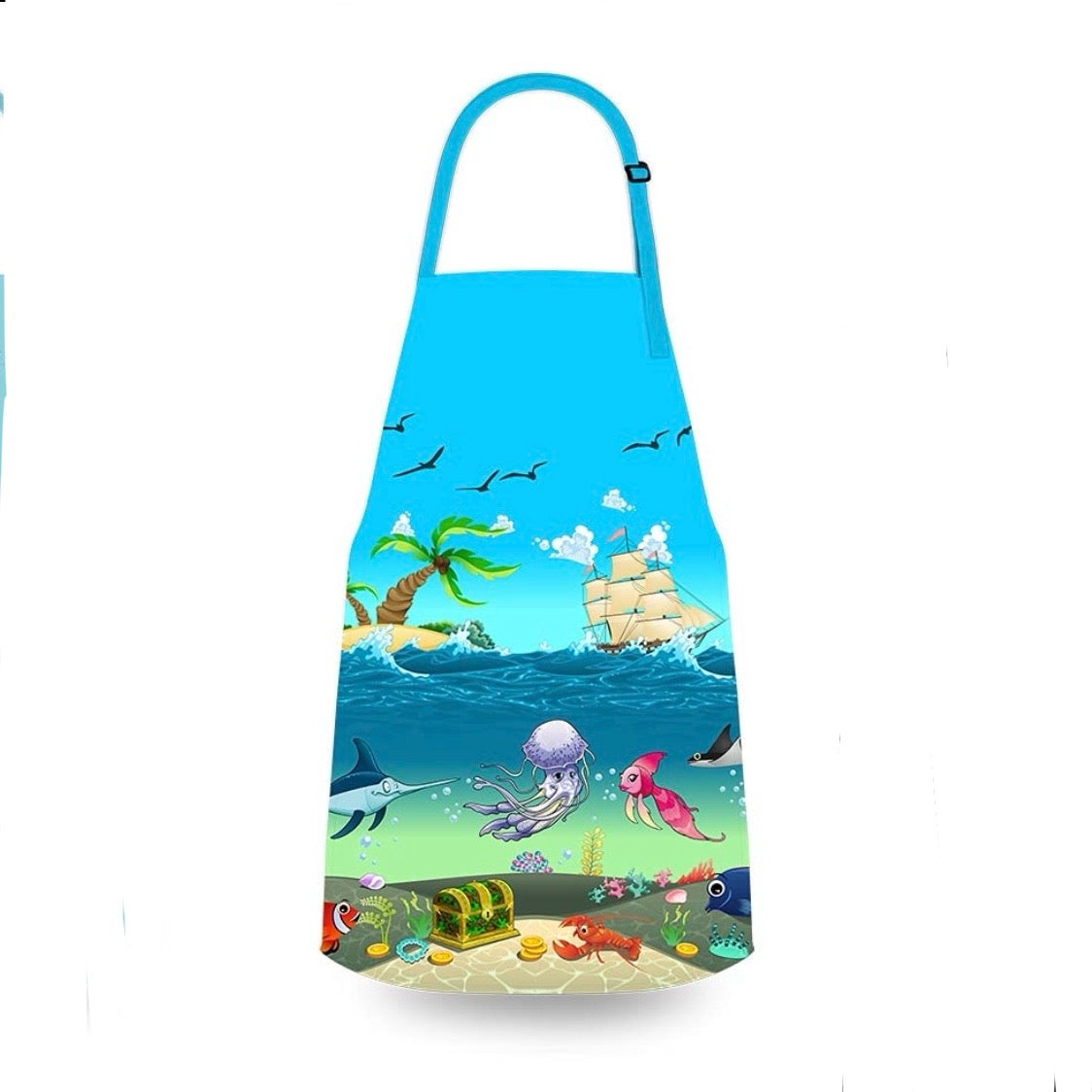 Kids Apron for Cooking or Crafts with Adjustable Neck Strap - Beach, Space or Dinosaur Theme