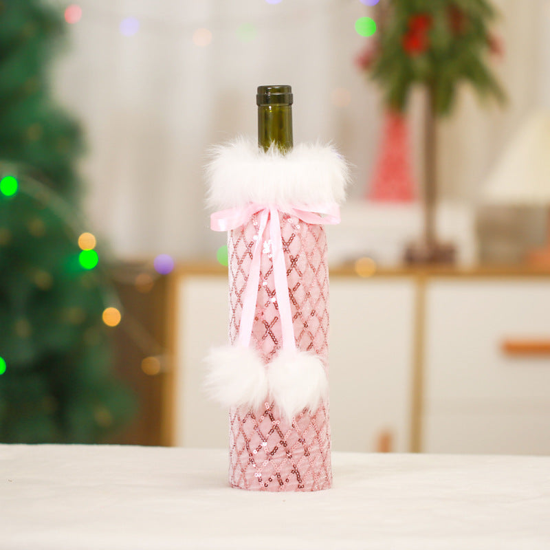 Winter or Christmas Themed Plush Wine Bags for Gifts or Festive Table Decor