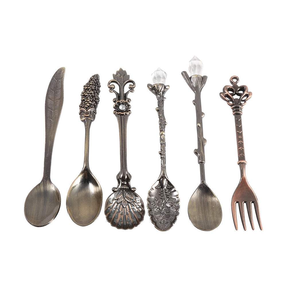 6-Piece Retro Royal Style Metal Mini Coffee Spoon and Fork Set