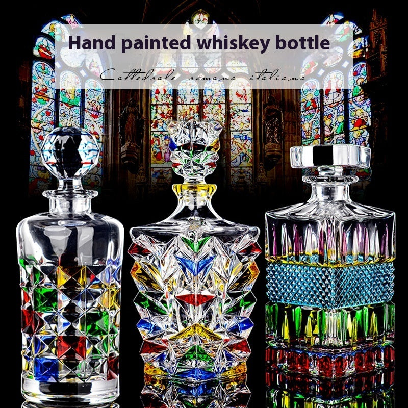 Colorful Handpainted Spirits or Wine Decanter Bottle