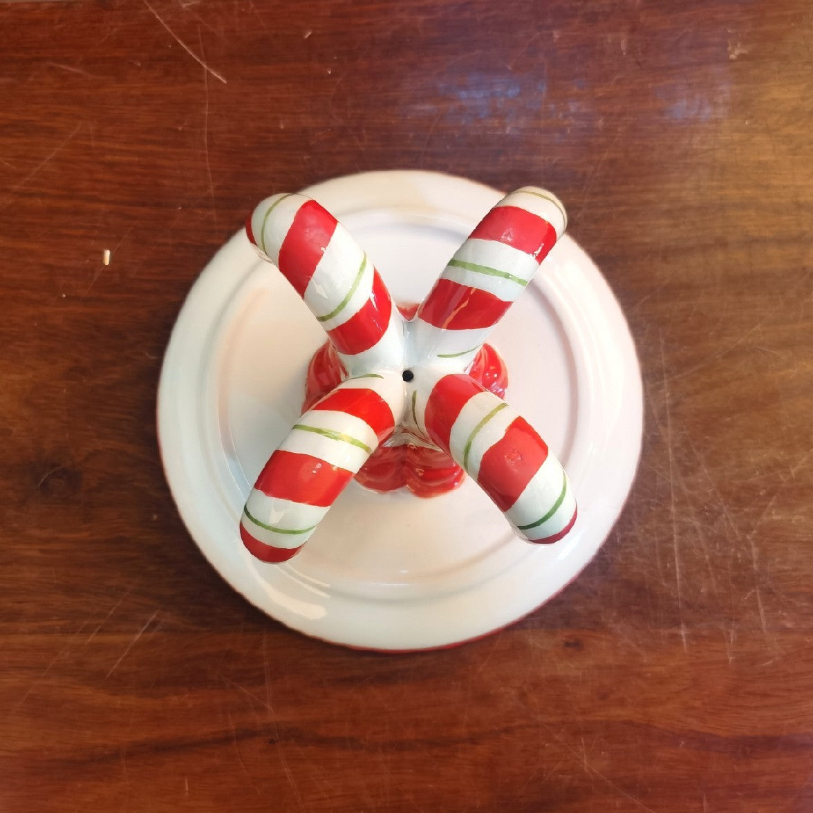 Hand-Painted Exquisite Ceramic Cake or Treat Plate with Holiday Candy Cane Theme