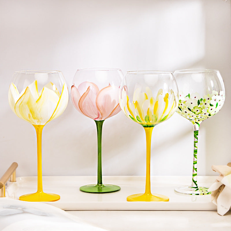 Hand Painted Flower Wine Glasses