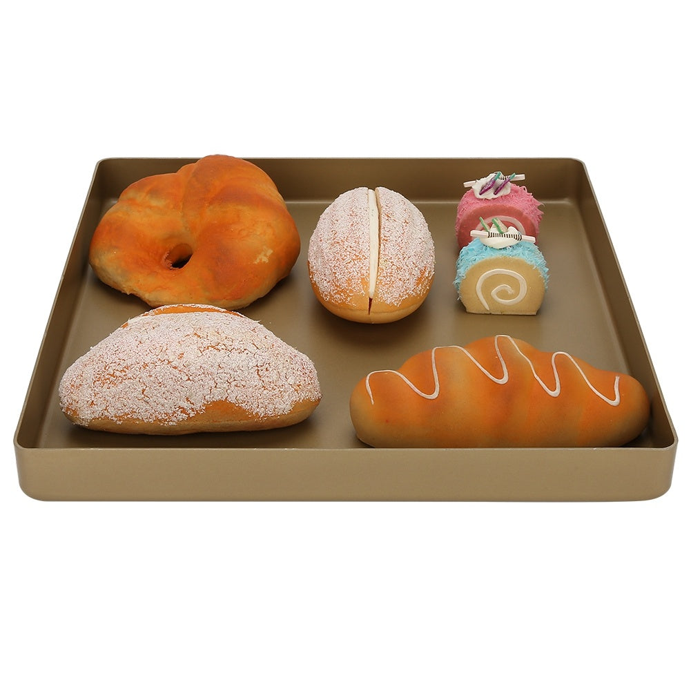 Gold-Tone Aluminum Alloy Square Shape Non-Stick Baking Tray Bread Pizza Tray Baking Tool - 28 x 28 x 3cm