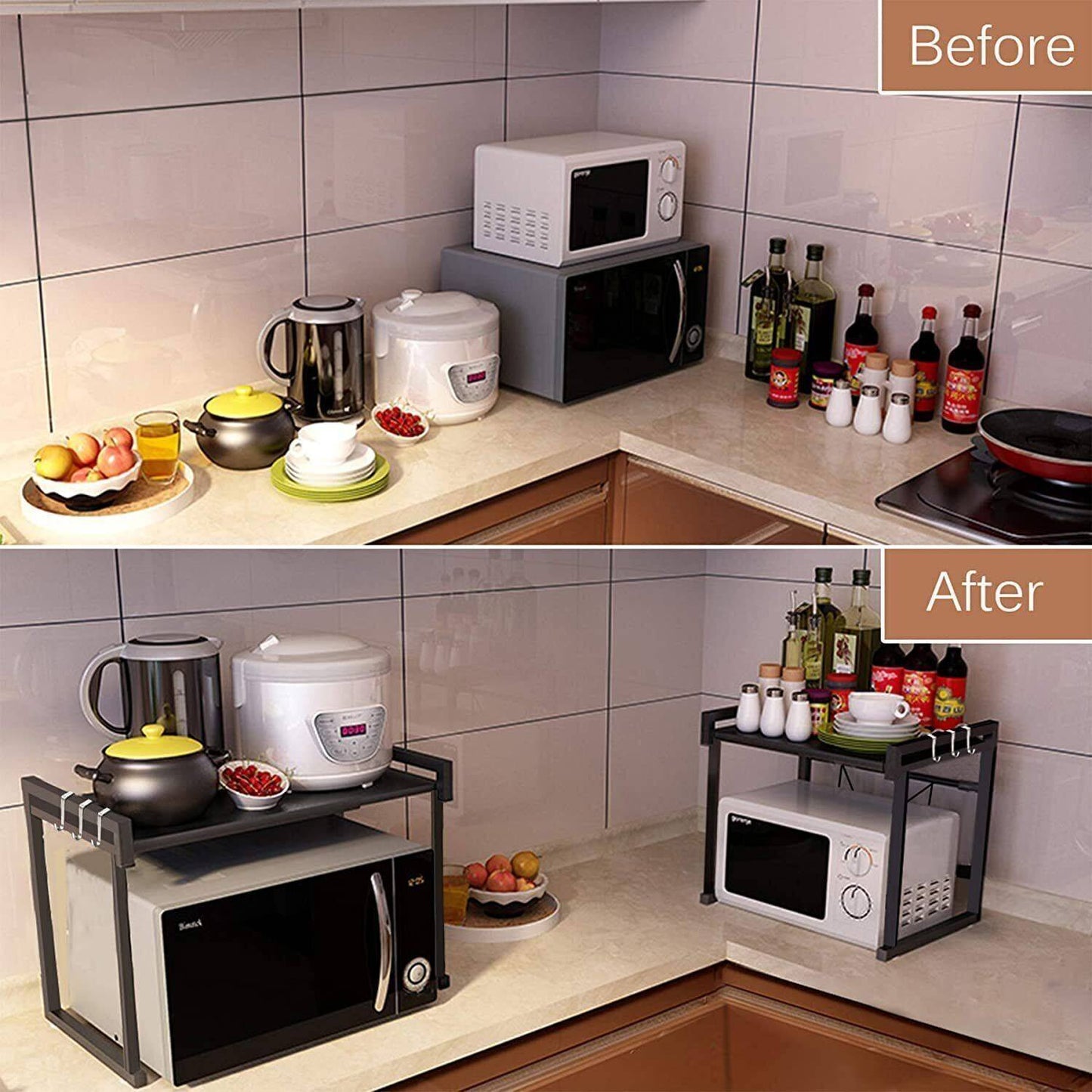 Practical Black Kitchen Storage Rack with 6 Hooks