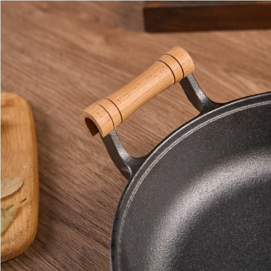 11.8-in. Pancake Griddle with Wooden Handle, Cast Iron Skillet, Uncoated Pan For Home, Thickened Non-Stick Skillet, Multi-Purpose Skillet with Wire Balls