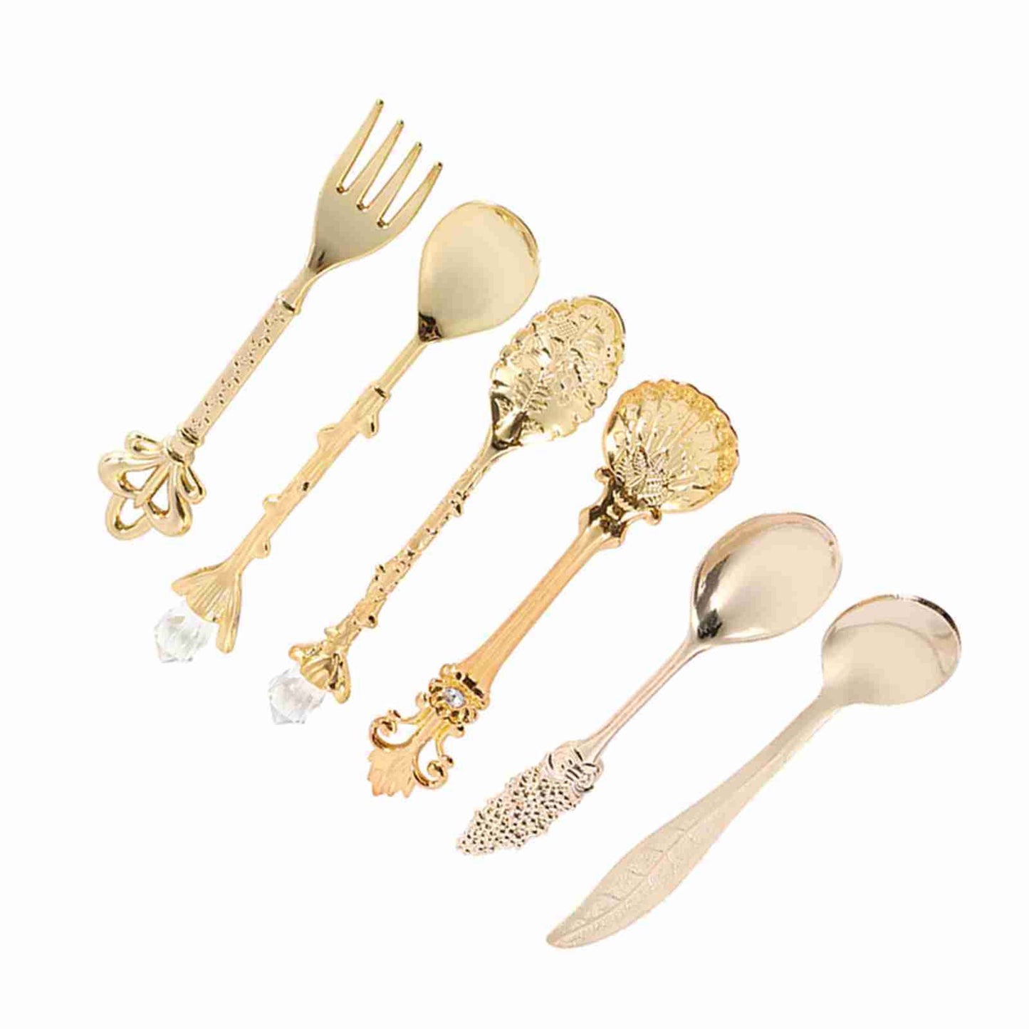 6-Piece Retro Royal Style Metal Mini Coffee Spoon and Fork Set
