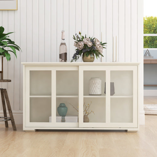 Kitchen Storage Cabinet with Glass Door - White