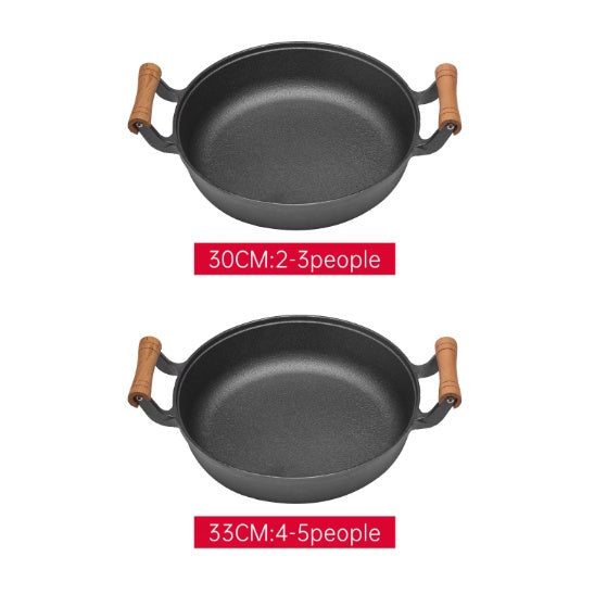 11.8-in. Pancake Griddle with Wooden Handle, Cast Iron Skillet, Uncoated Pan For Home, Thickened Non-Stick Skillet, Multi-Purpose Skillet with Wire Balls