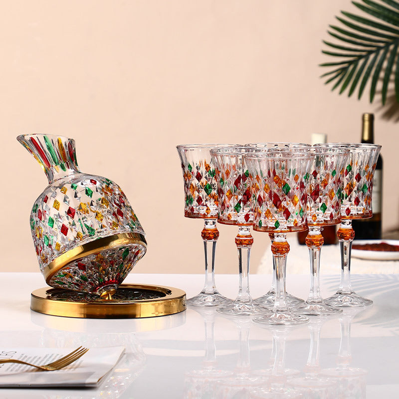 Hand-Painted Rotating Wine Decanter – Creative Gold-Painted Gyro Tumbler