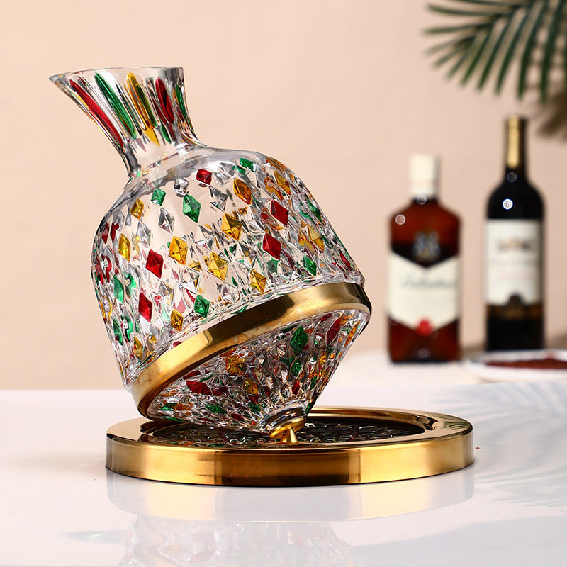 Hand-Painted Rotating Wine Decanter – Creative Gold-Painted Gyro Tumbler