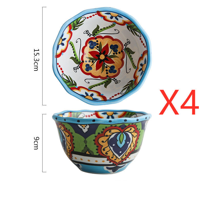 Bohemian French-Style Hand-Painted Ceramic Tableware Bowl