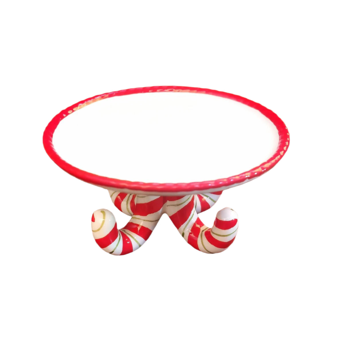 Hand-Painted Exquisite Ceramic Cake or Treat Plate with Holiday Candy Cane Theme