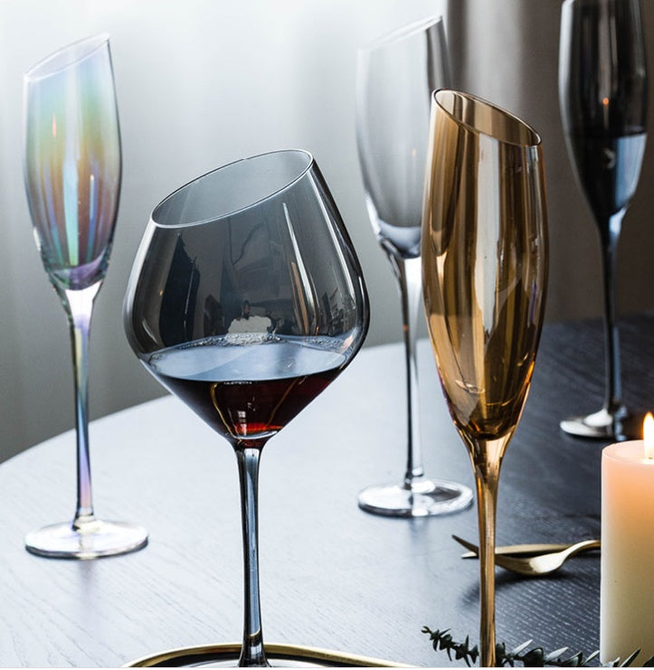 Smoky Grey or Amber Wine Glass with Oblique Mouth