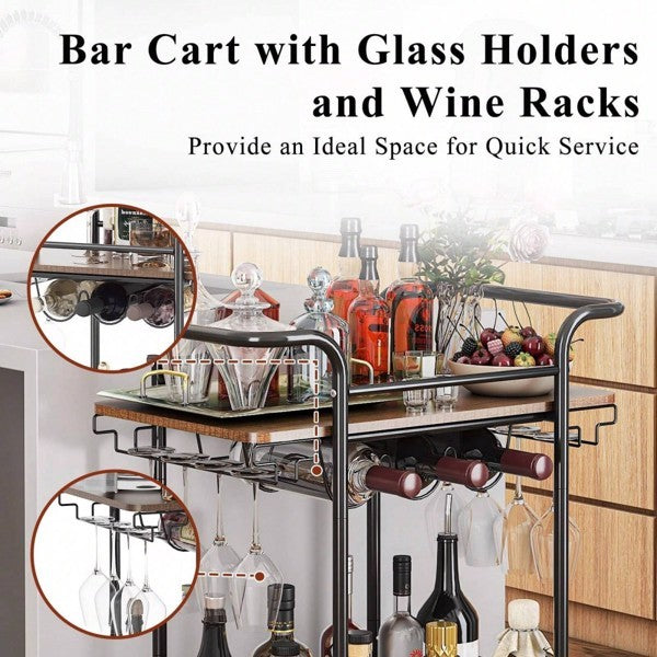 Versatile 2-Tier Bar Cart or Serving Cart On Wheels