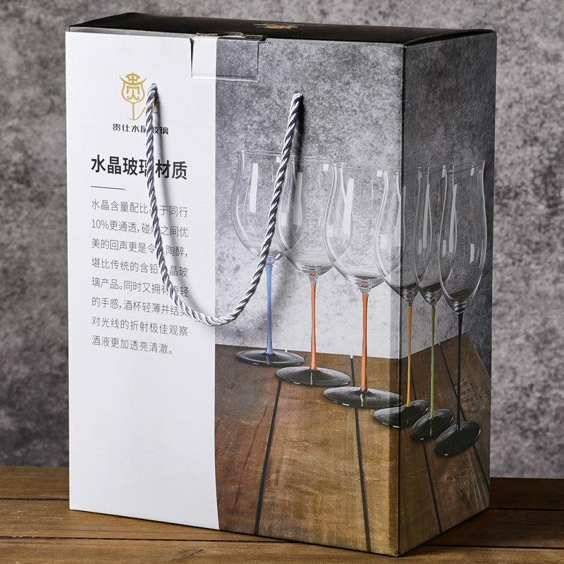 Lead-Free Crystal Wine Glasses with Colorful Stems and Standout Black Bases