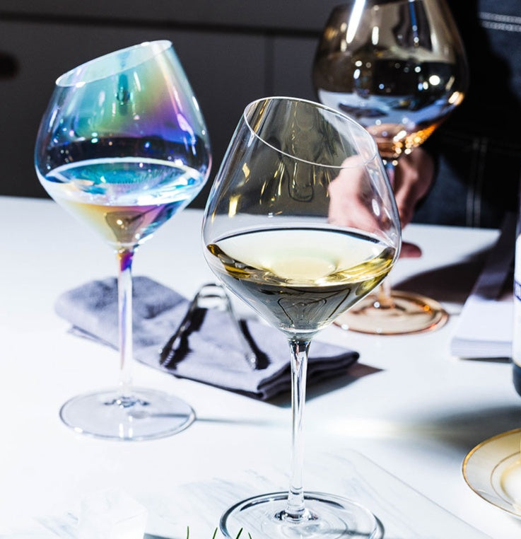 Smoky Grey or Amber Wine Glass with Oblique Mouth