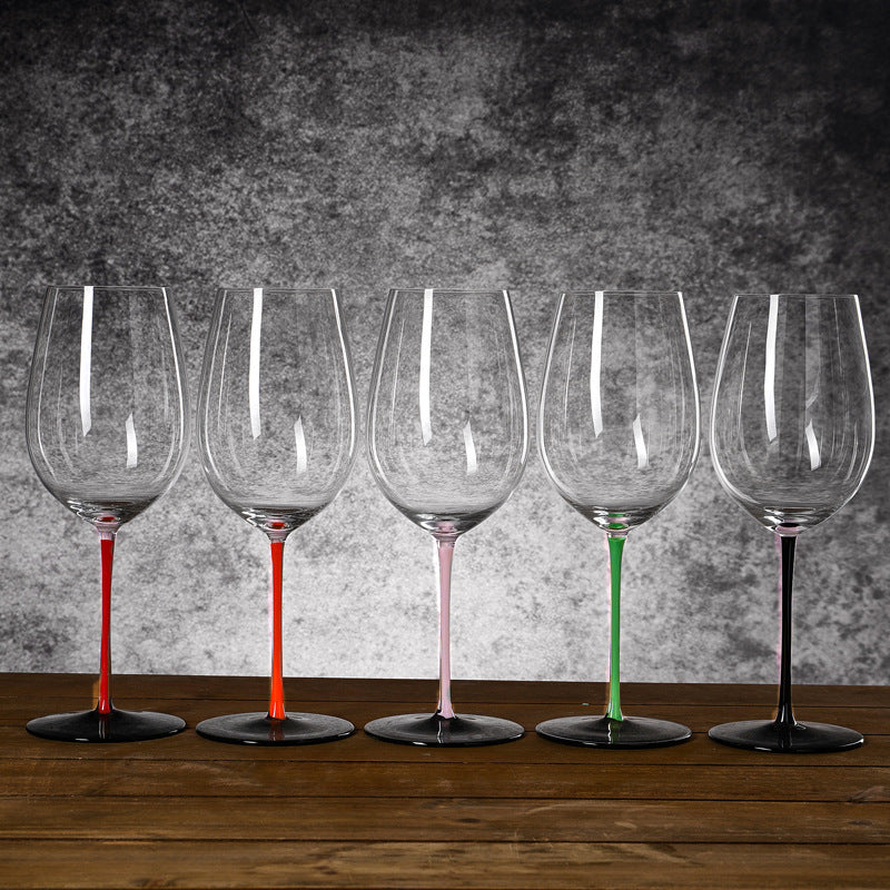 Lead-Free Crystal Wine Glasses with Colorful Stems and Standout Black Bases