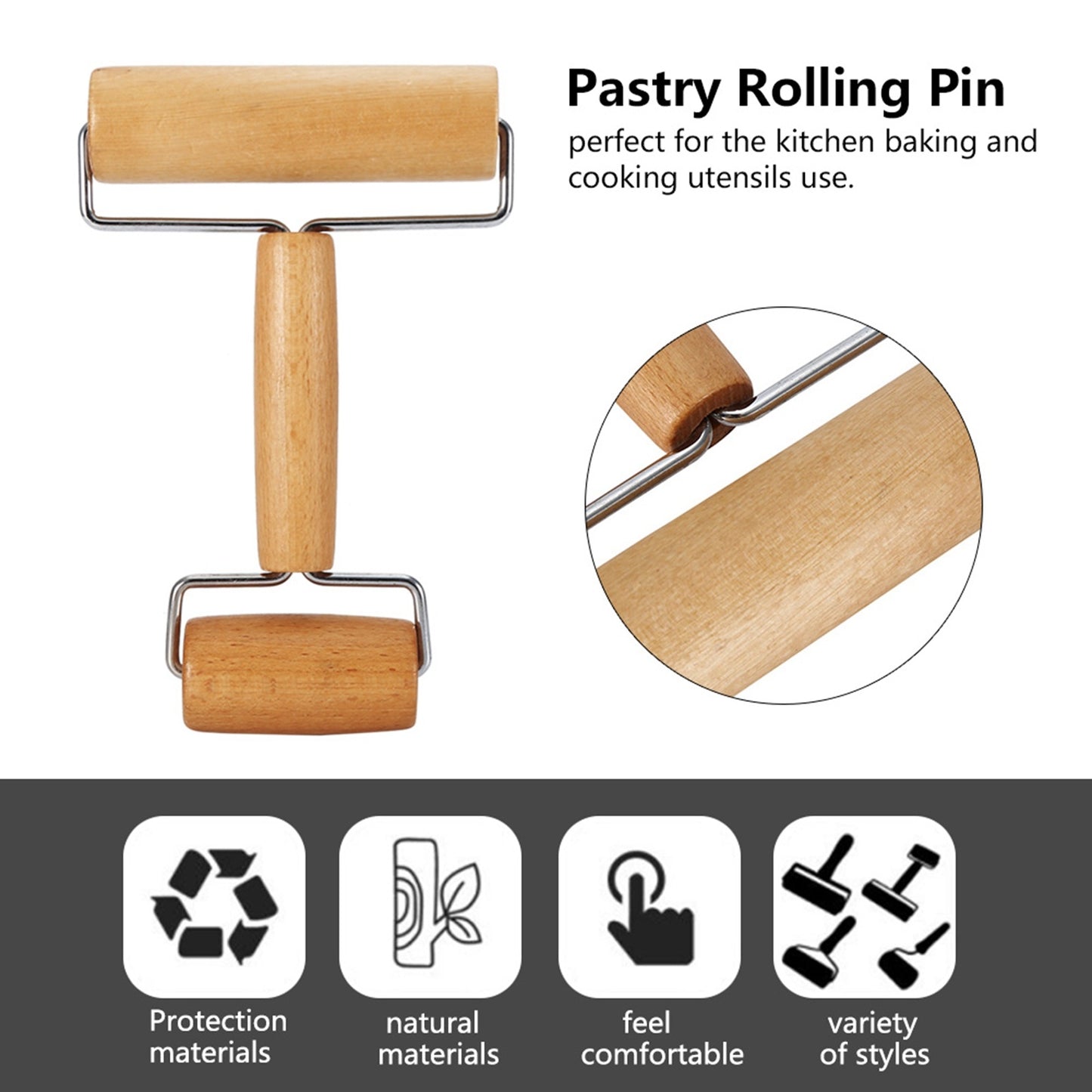 Rolling Pin Pastry and Pizza Baker Roller Wooden Baking Kitchen Utensils