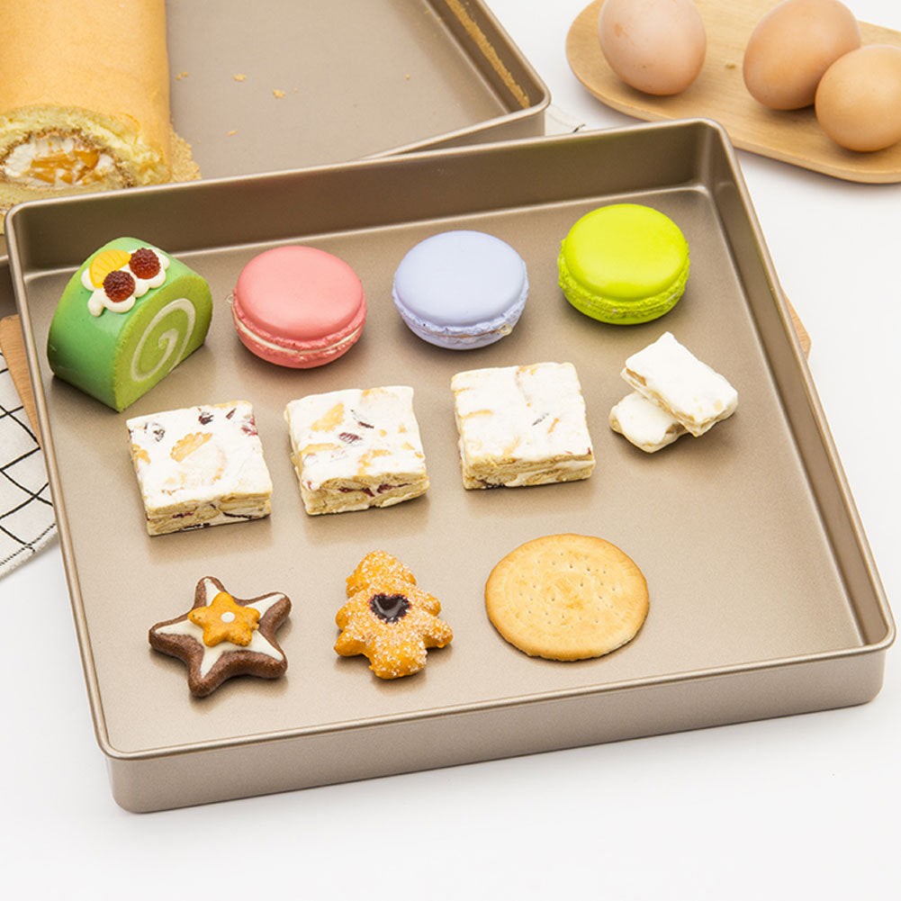 Gold-Tone Aluminum Alloy Square Shape Non-Stick Baking Tray Bread Pizza Tray Baking Tool - 28 x 28 x 3cm